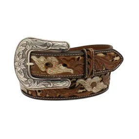 Women's Brown Flower and Leopard Print Inlay Belt N320002402