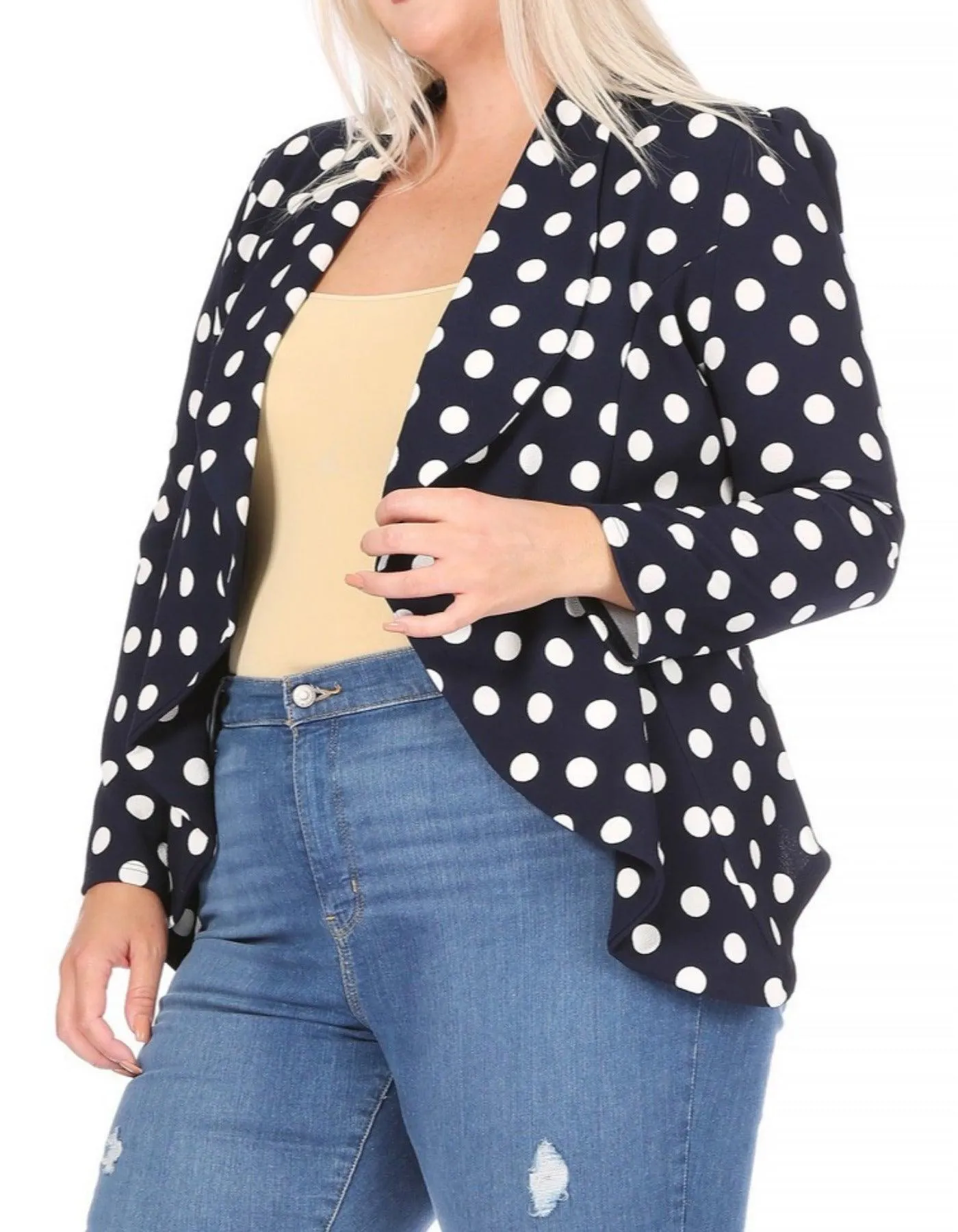Women's Plus Size Polka Dot Long Sleeves Open Front Business Blazer