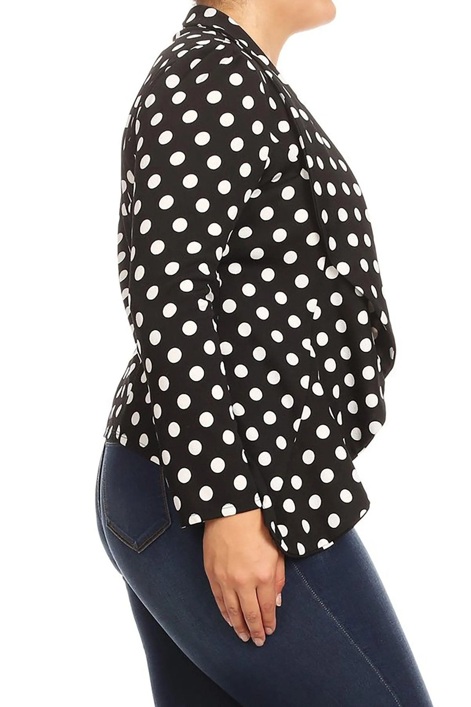 Women's Plus Size Polka Dot Long Sleeves Open Front Business Blazer