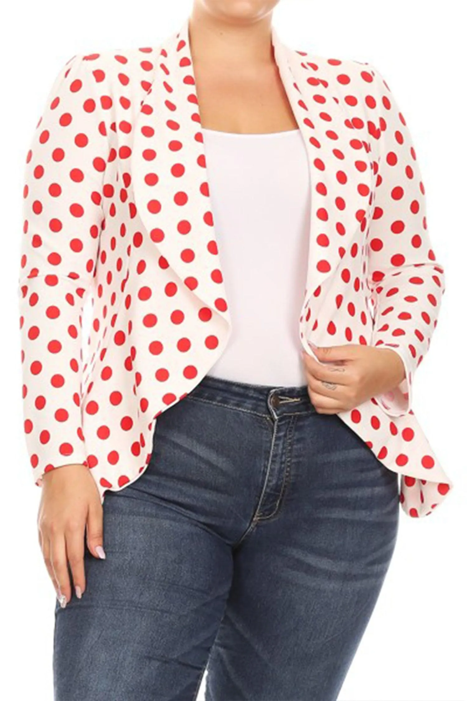 Women's Plus Size Polka Dot Long Sleeves Open Front Business Blazer