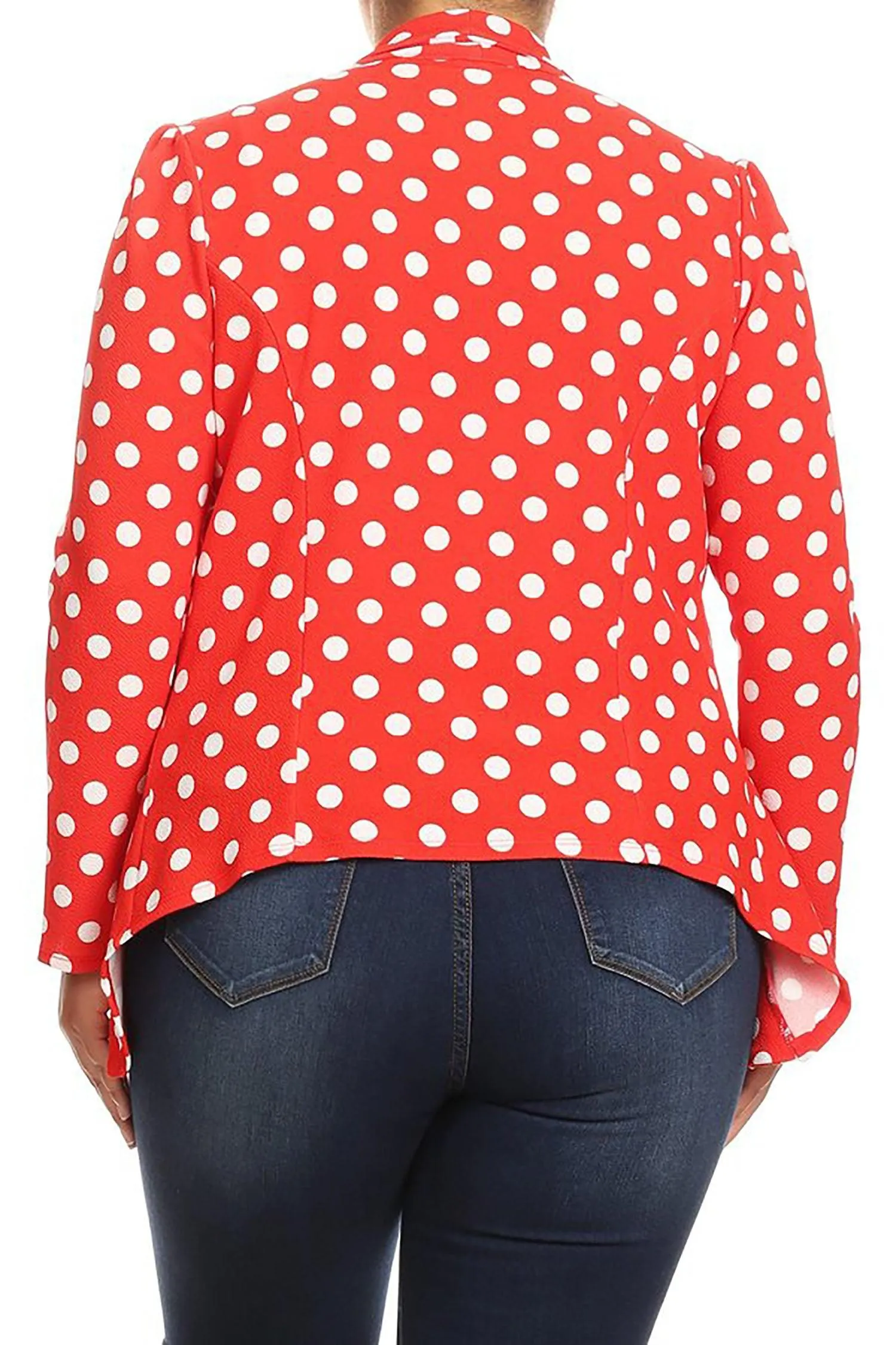 Women's Plus Size Polka Dot Long Sleeves Open Front Business Blazer