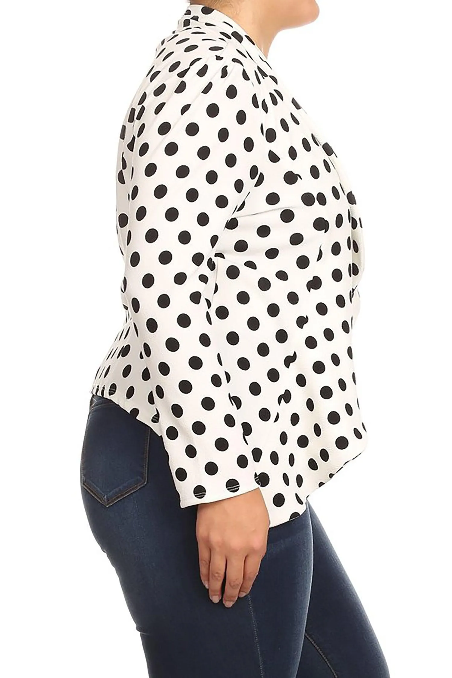 Women's Plus Size Polka Dot Long Sleeves Open Front Business Blazer