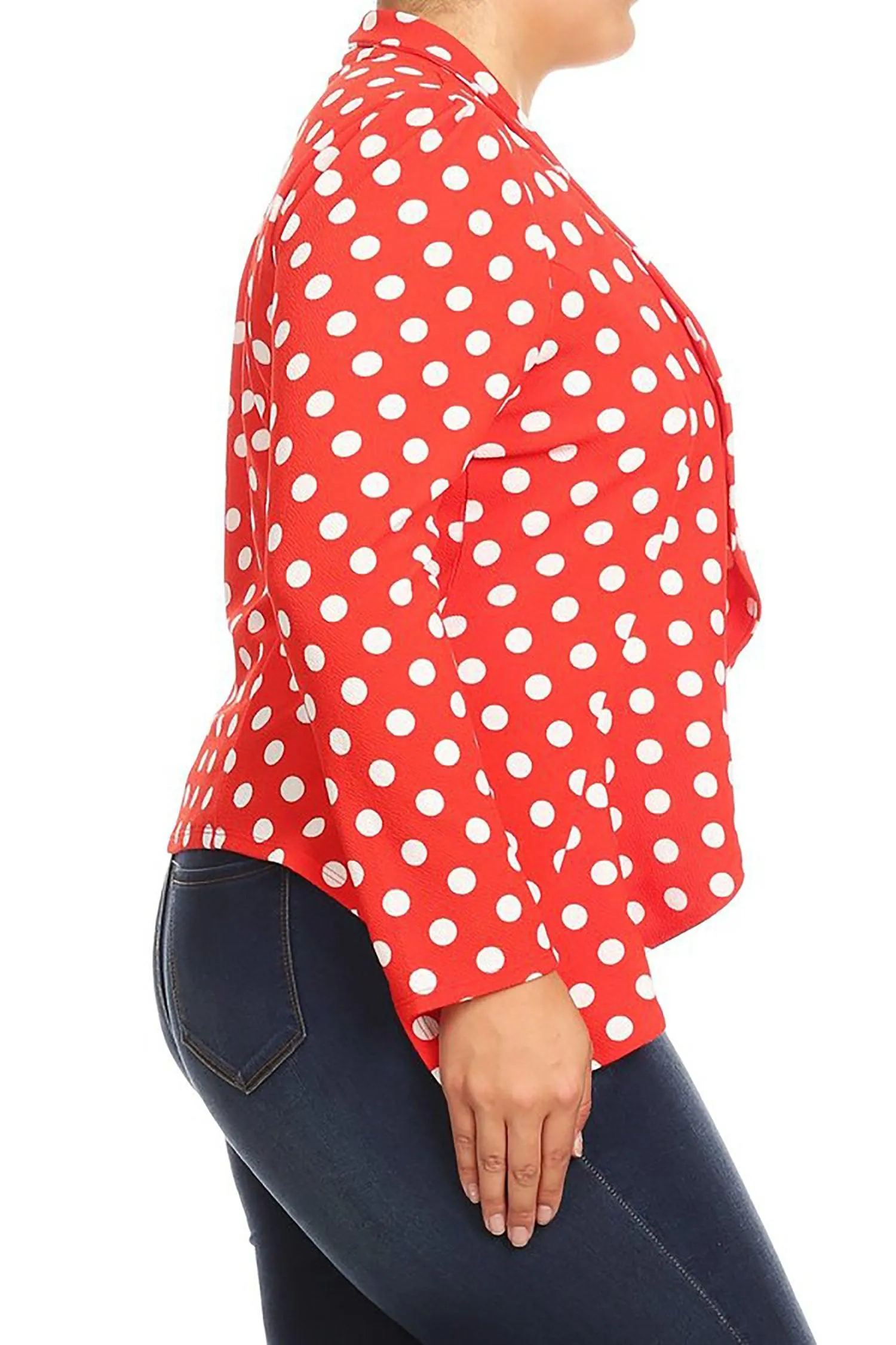 Women's Plus Size Polka Dot Long Sleeves Open Front Business Blazer