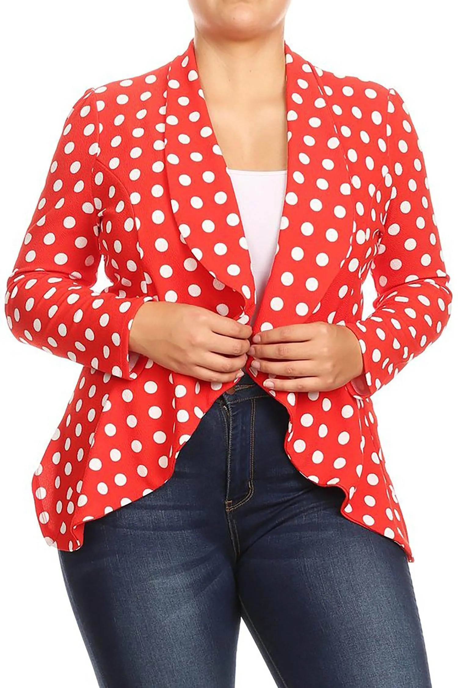 Women's Plus Size Polka Dot Long Sleeves Open Front Business Blazer