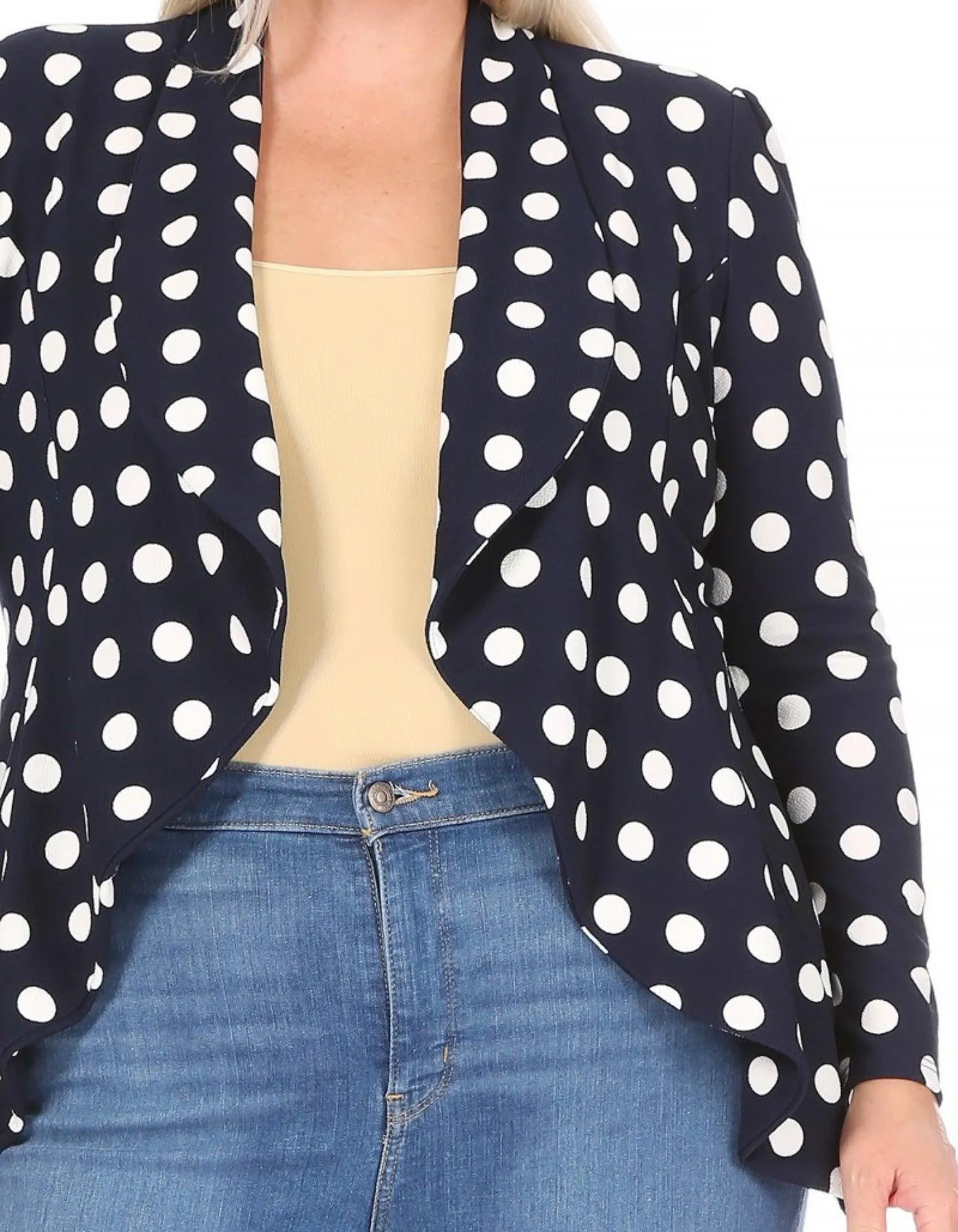 Women's Plus Size Polka Dot Long Sleeves Open Front Business Blazer