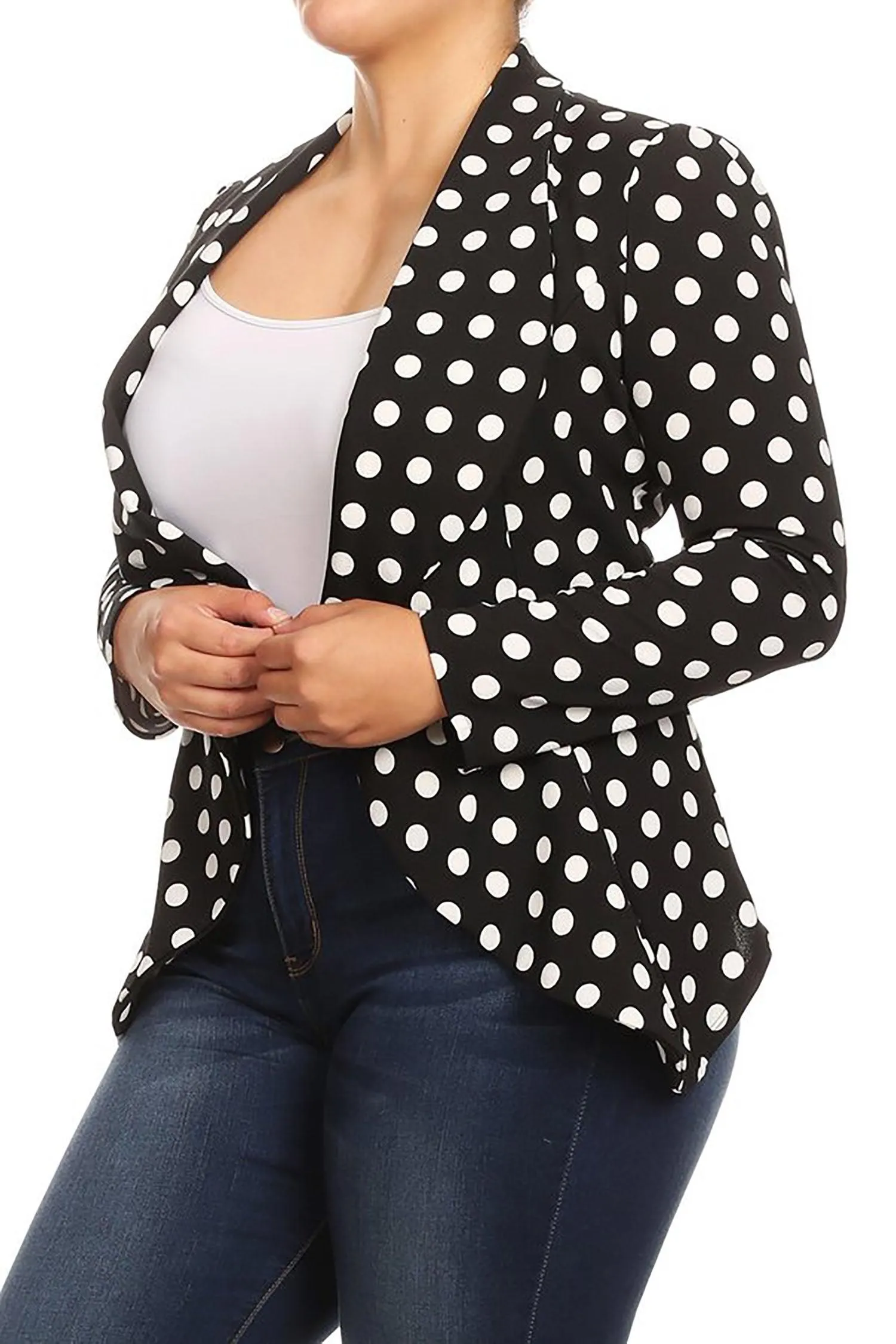 Women's Plus Size Polka Dot Long Sleeves Open Front Business Blazer