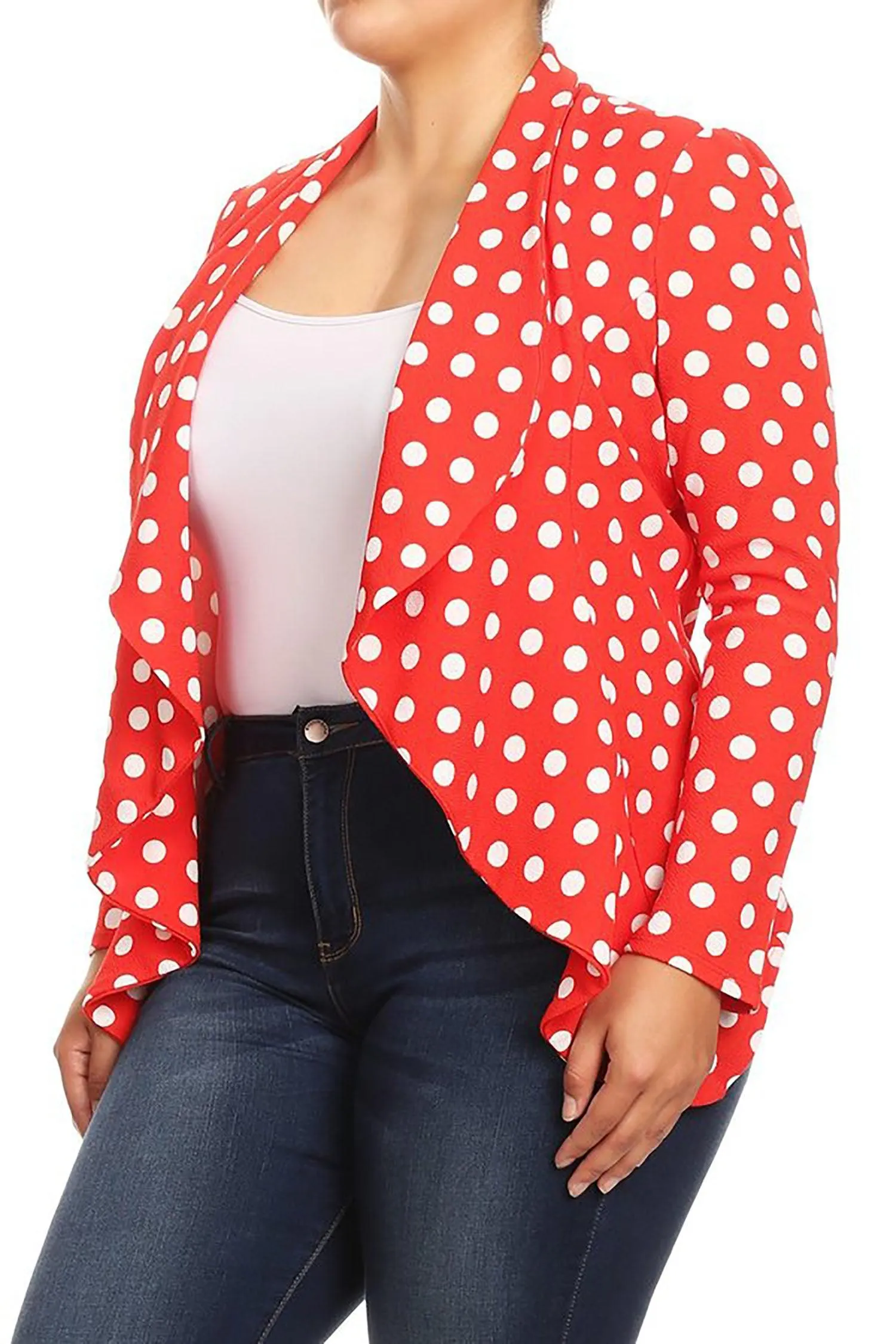 Women's Plus Size Polka Dot Long Sleeves Open Front Business Blazer