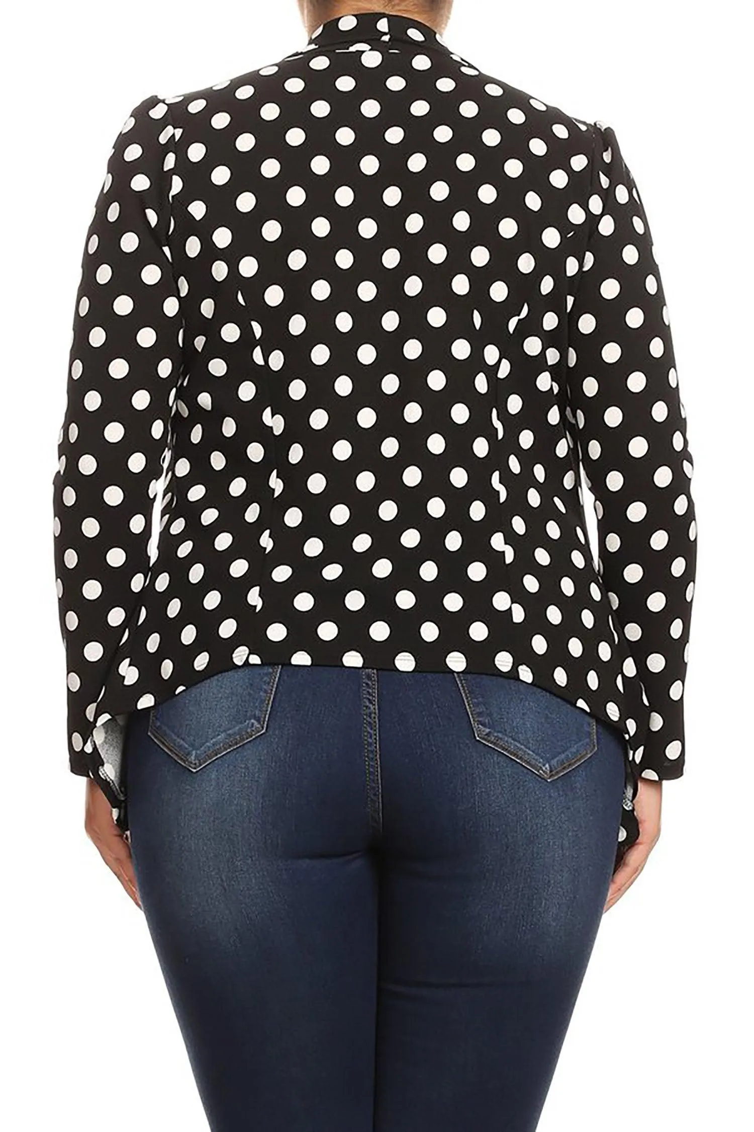 Women's Plus Size Polka Dot Long Sleeves Open Front Business Blazer