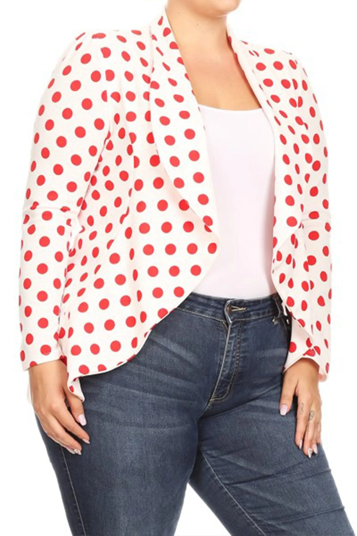 Women's Plus Size Polka Dot Long Sleeves Open Front Business Blazer