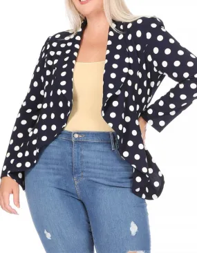 Women's Plus Size Polka Dot Long Sleeves Open Front Business Blazer
