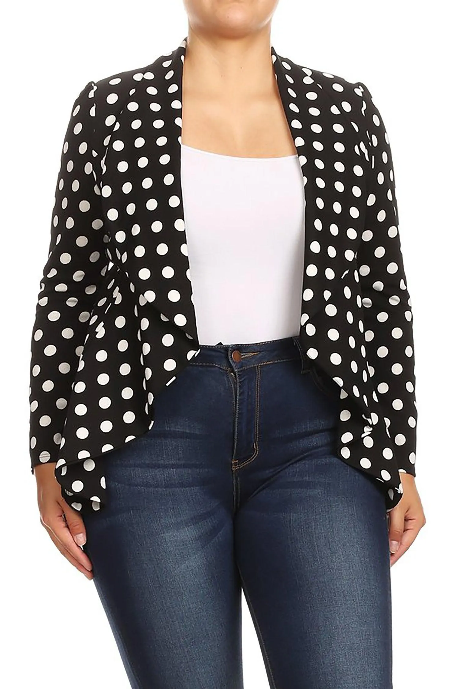 Women's Plus Size Polka Dot Long Sleeves Open Front Business Blazer