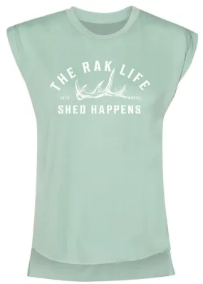 Womens Shed Happens Flowy Muscle Tee