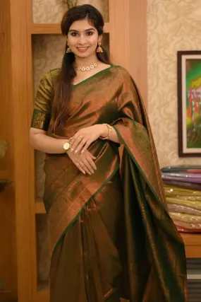 Wonderful Dark Green Soft Silk Saree With Devastating Blouse Piece